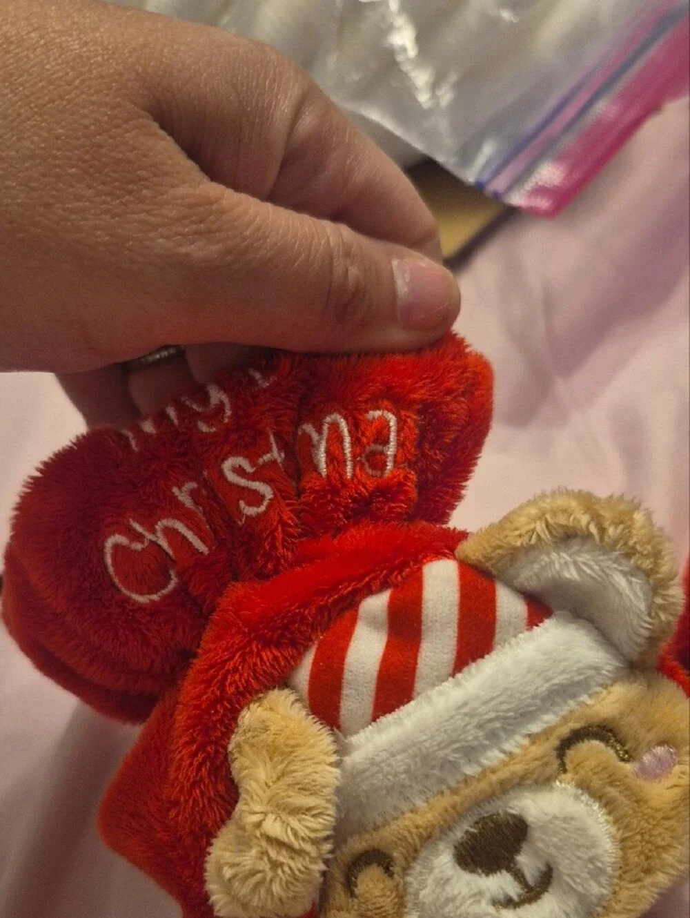 Plush Bear Holiday Slippers for Kids - Red